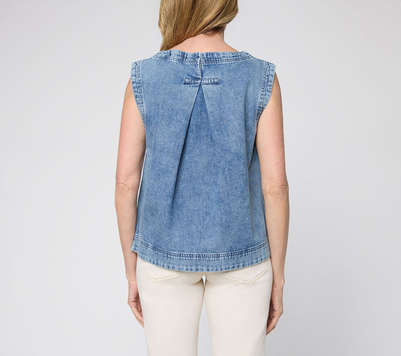 Me by Jennie Garth 100% Cotton Denim Tank Top with Back Pleat — View 4