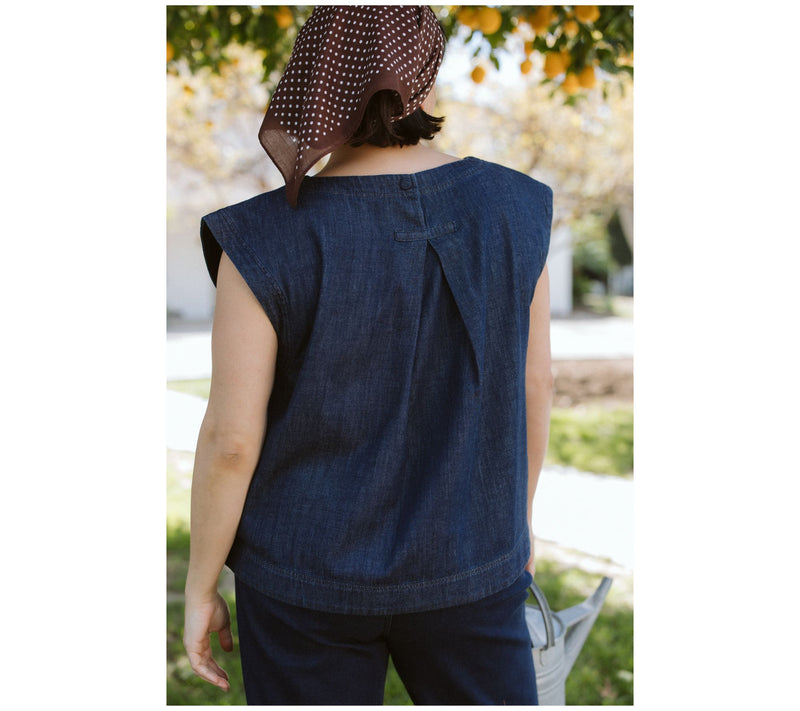 Me by Jennie Garth 100% Cotton Denim Tank Top with Back Pleat — View 8