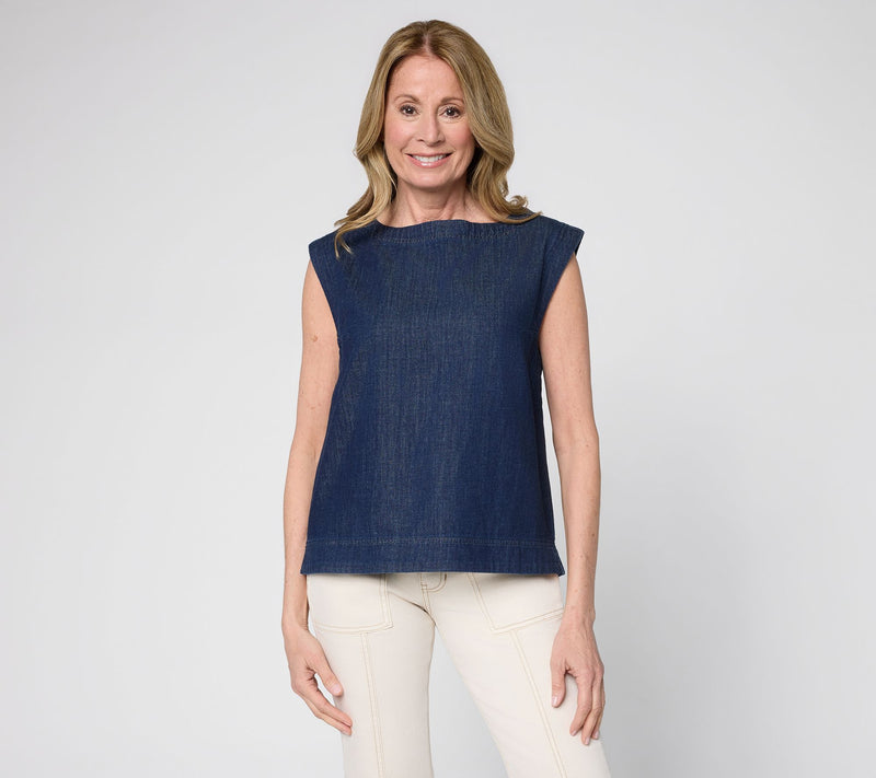 Me by Jennie Garth 100% Cotton Denim Tank Top with Back Pleat — View 12