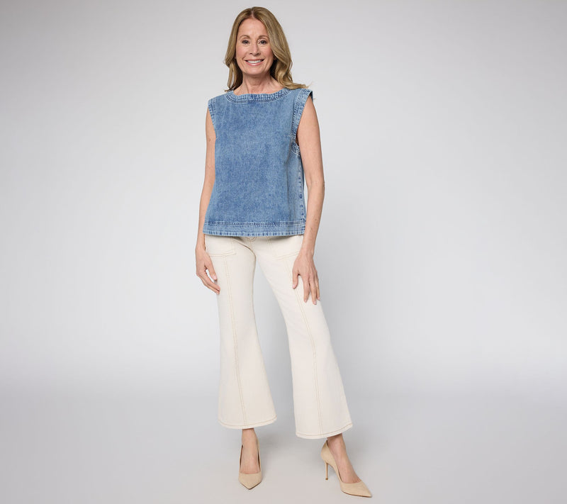 Me by Jennie Garth 100% Cotton Denim Tank Top with Back Pleat — View 5