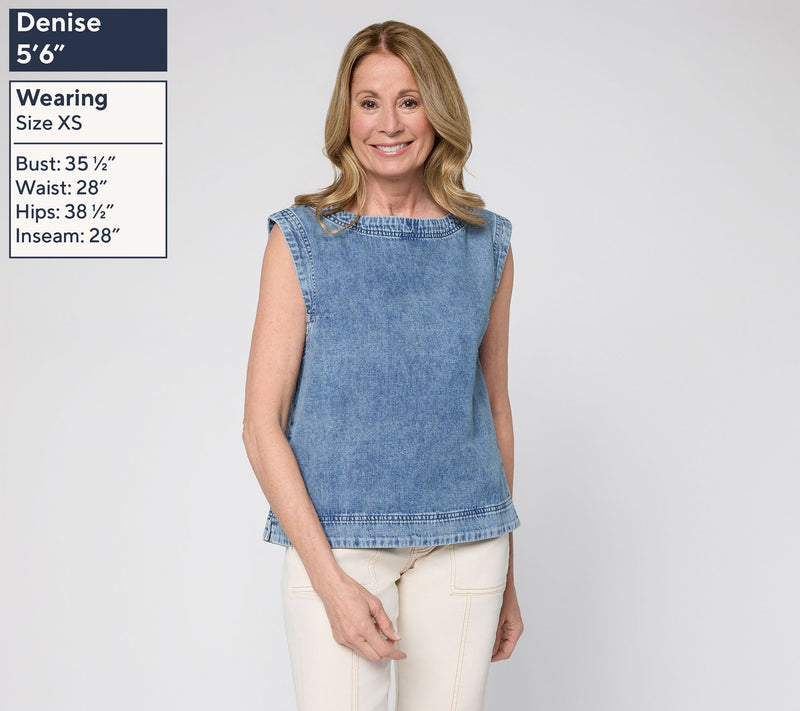 Me by Jennie Garth 100% Cotton Denim Tank Top with Back Pleat — View 3