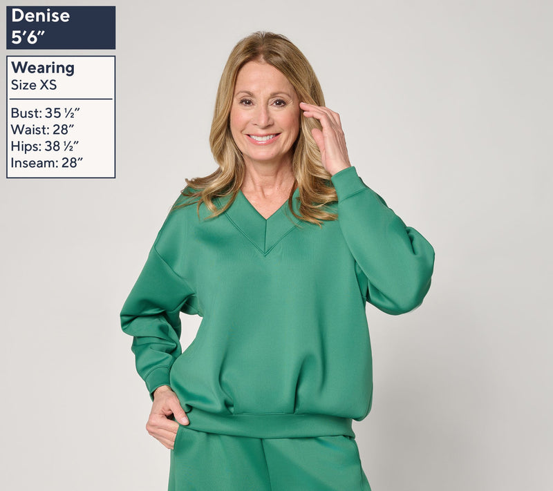 Carla Rockmore Collection Statement Scuba V-Neck Pleated Sweatshirt — View 3
