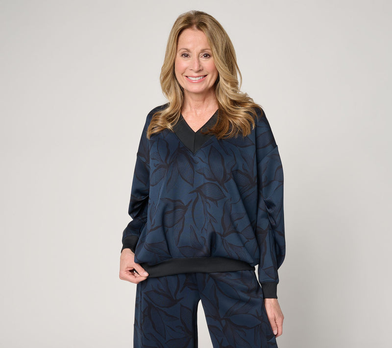 Carla Rockmore Collection Statement Scuba V-Neck Pleated Sweatshirt — View 12