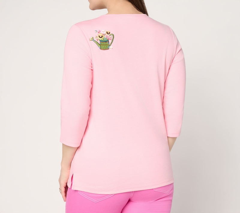 Quacker Factory Spring Things Embroidered and Sequins 3/4 sleeve Top — View 4