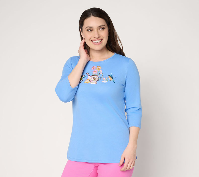 Quacker Factory Spring Things Embroidered and Sequins 3/4 sleeve Top — View 11