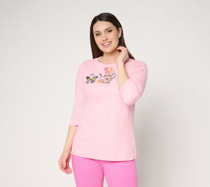 Quacker Factory Spring Things Embroidered and Sequins 3/4 sleeve Top — View 12