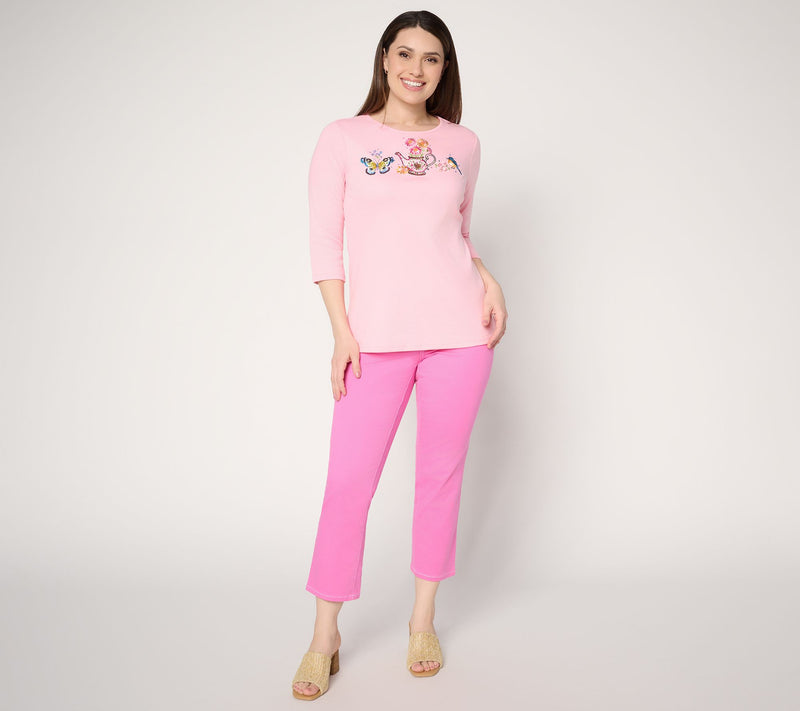 Quacker Factory Spring Things Embroidered and Sequins 3/4 sleeve Top — View 5