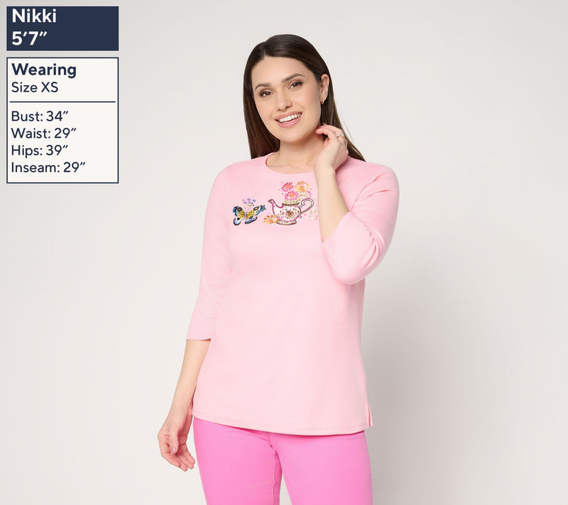Quacker Factory Spring Things Embroidered and Sequins 3/4 sleeve Top — View 3