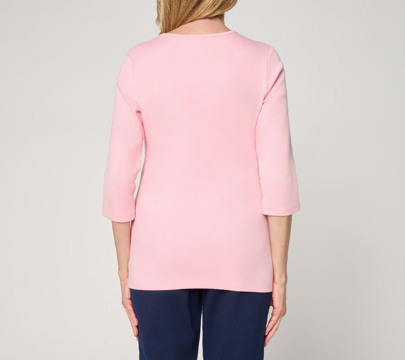 Quacker Factory Dragonfly Wishes Embroidered 3/4 Sleeve Top — View 4
