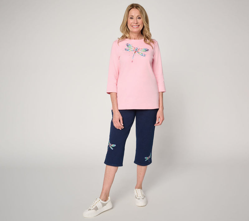 Quacker Factory Dragonfly Wishes Embroidered 3/4 Sleeve Top — View 5
