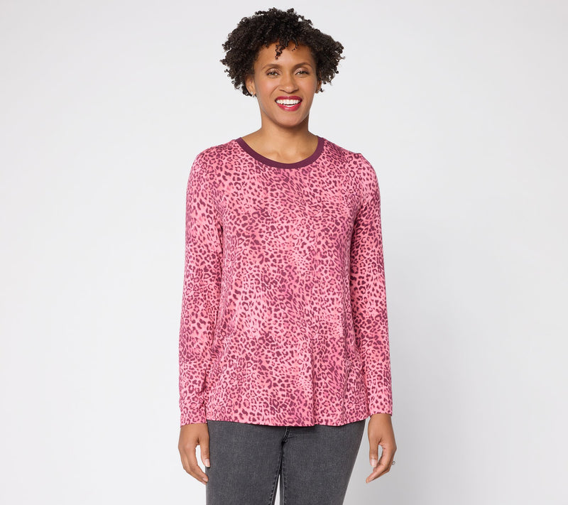 LOGO by Lori Goldstein Animal Print Solid Collar Long Sleeve Top — Main view