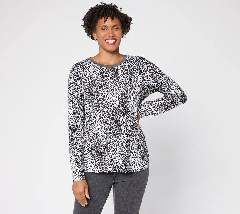 LOGO by Lori Goldstein Animal Print Solid Collar Long Sleeve Top — View 12