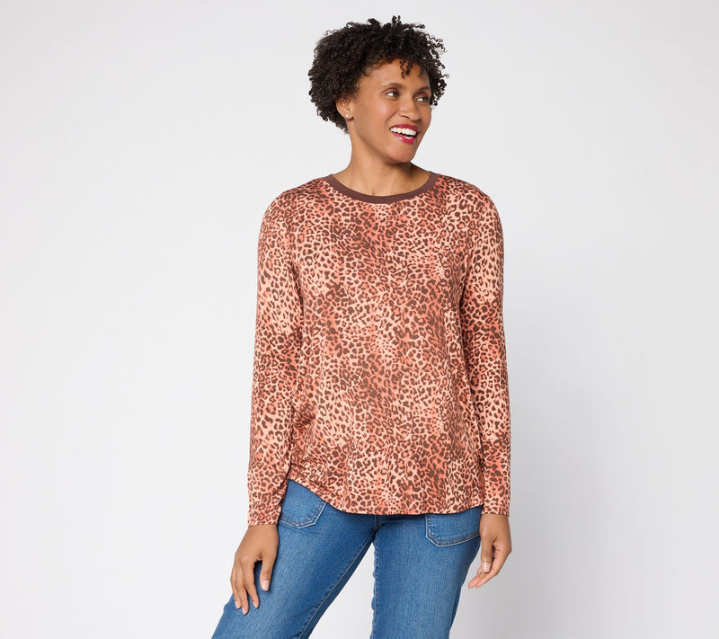 LOGO by Lori Goldstein Animal Print Solid Collar Long Sleeve Top — View 13