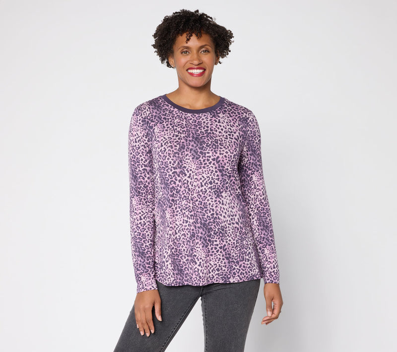 LOGO by Lori Goldstein Animal Print Solid Collar Long Sleeve Top — View 14