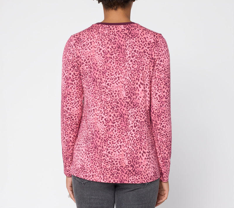 LOGO by Lori Goldstein Animal Print Solid Collar Long Sleeve Top — View 4