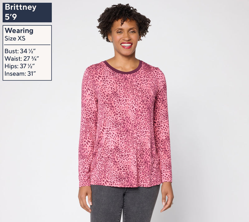 LOGO by Lori Goldstein Animal Print Solid Collar Long Sleeve Top — View 3