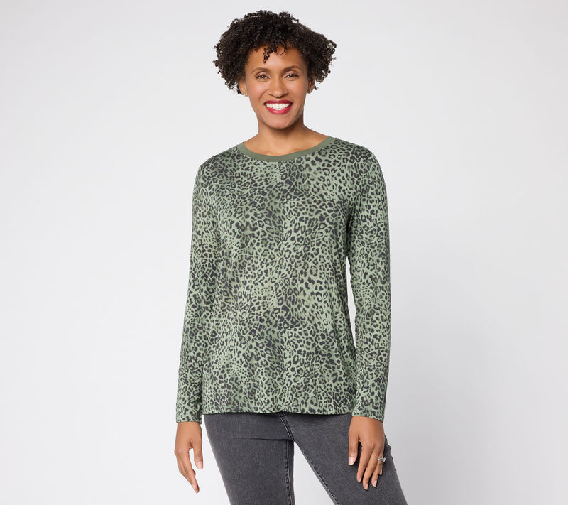 LOGO by Lori Goldstein Animal Print Solid Collar Long Sleeve Top — View 16