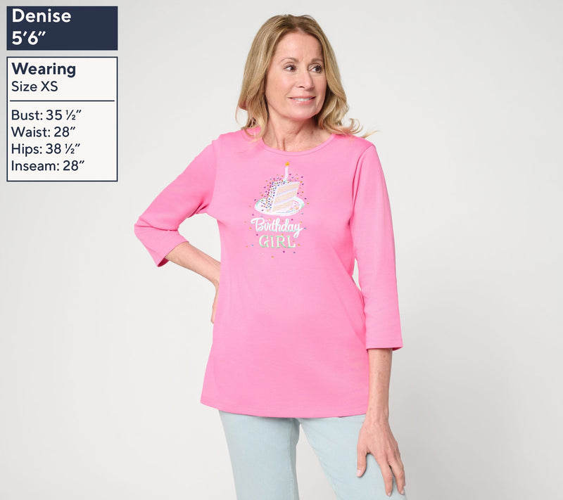 Quacker Factory Birthday Girl 3/4 Sleeve Top — View 3