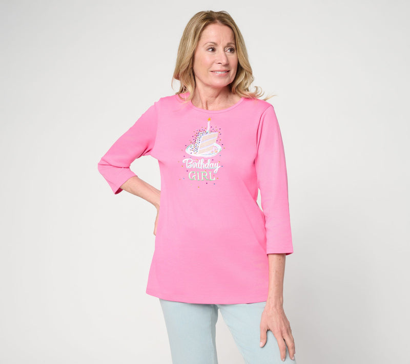 Quacker Factory Birthday Girl 3/4 Sleeve Top — Main view