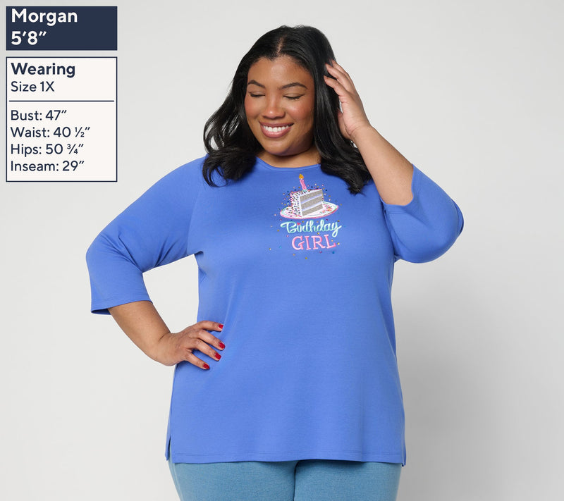 Quacker Factory Birthday Girl 3/4 Sleeve Top — View 2