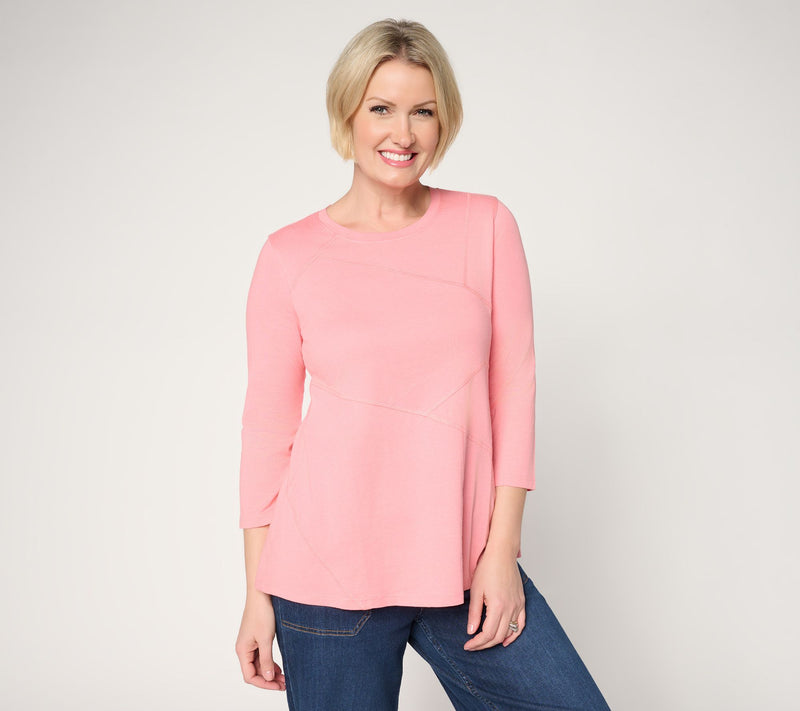 LOGO by Lori Goldstein 3/4 Sleeve Patchwork Seam Top — Main view
