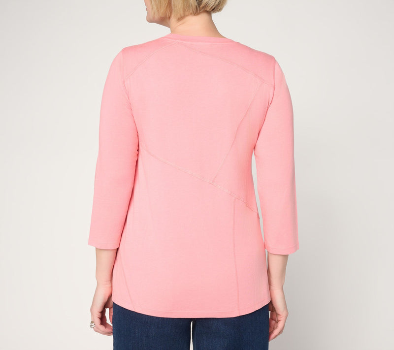 LOGO by Lori Goldstein 3/4 Sleeve Patchwork Seam Top — View 3