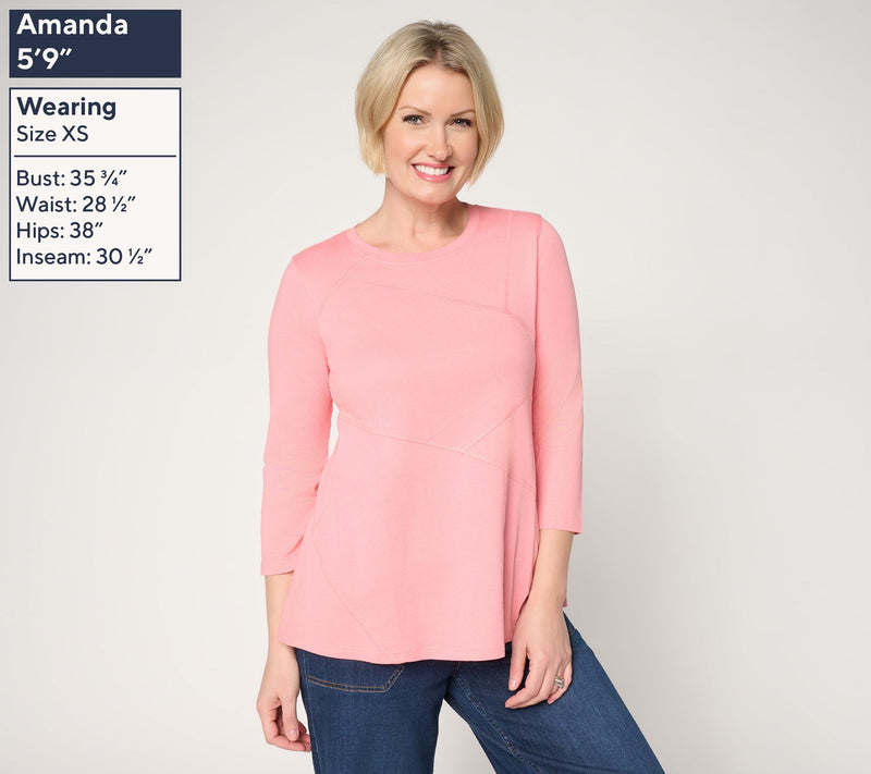 LOGO by Lori Goldstein 3/4 Sleeve Patchwork Seam Top — View 2