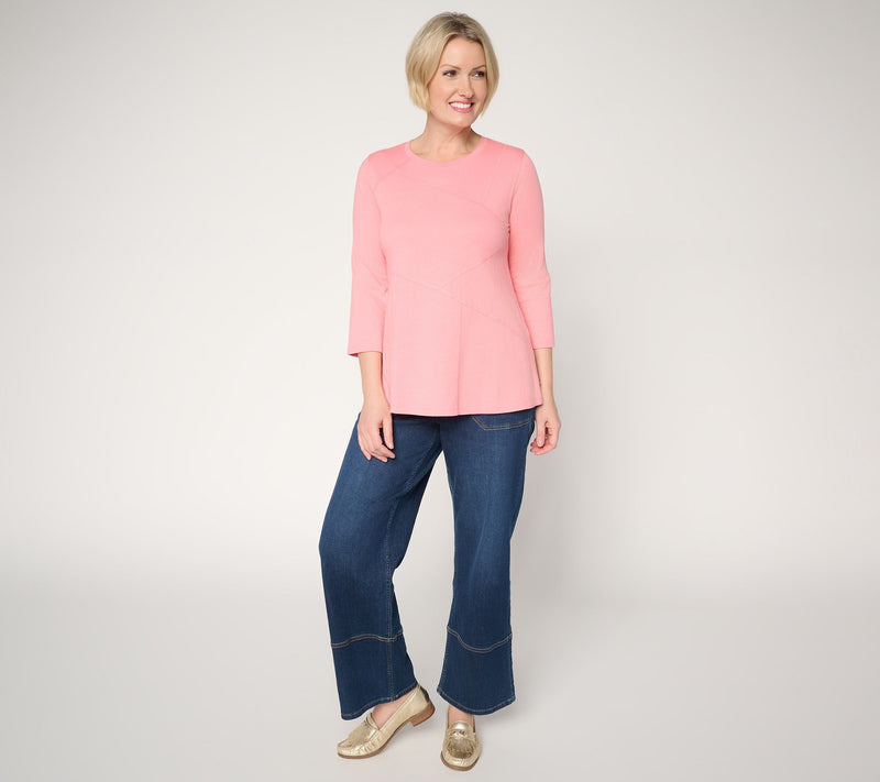 LOGO by Lori Goldstein 3/4 Sleeve Patchwork Seam Top — View 4