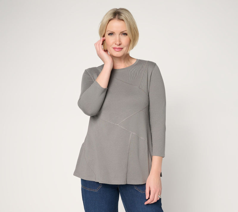 LOGO by Lori Goldstein 3/4 Sleeve Patchwork Seam Top — View 12
