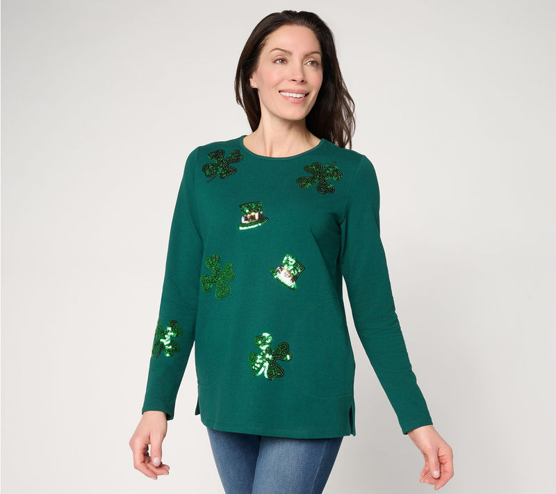 Quacker Factory Feelin' Lucky French Terry Long Sleeve Top — View 10