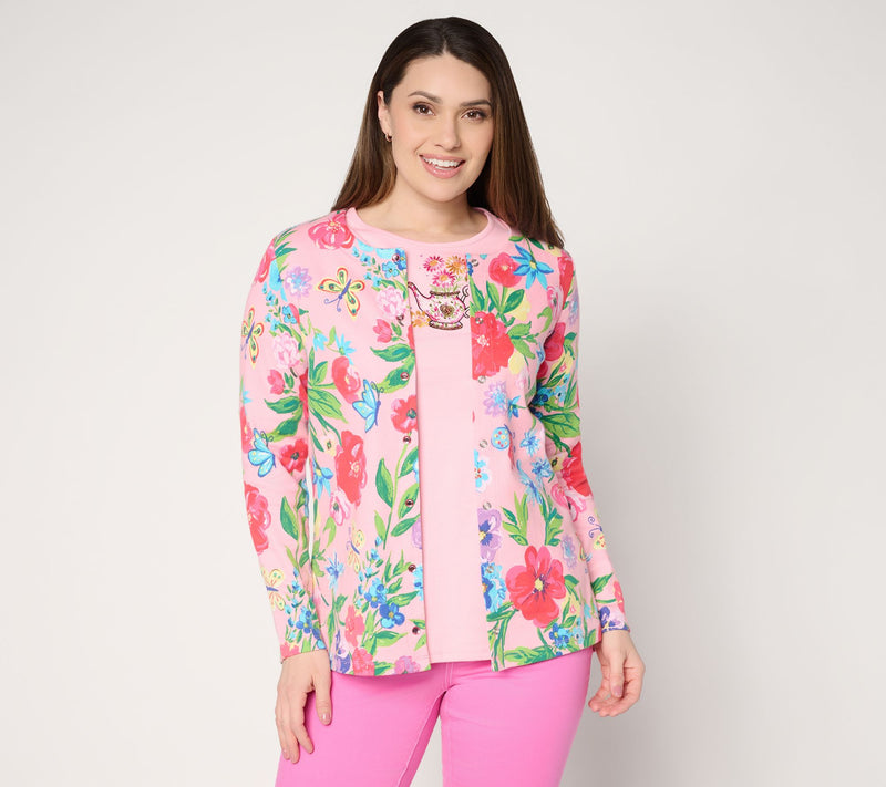 Quacker Factory Beauty in Bloom Long Sleeve Snap Front Cardigan — Main view