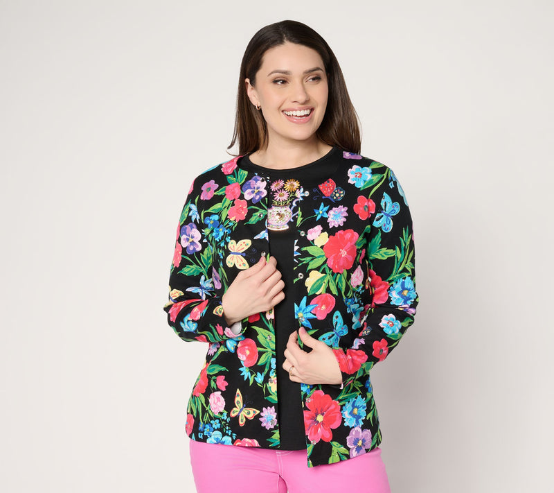 Quacker Factory Beauty in Bloom Long Sleeve Snap Front Cardigan — View 10