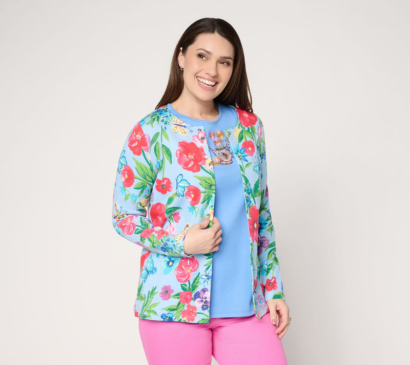 Quacker Factory Beauty in Bloom Long Sleeve Snap Front Cardigan — View 11