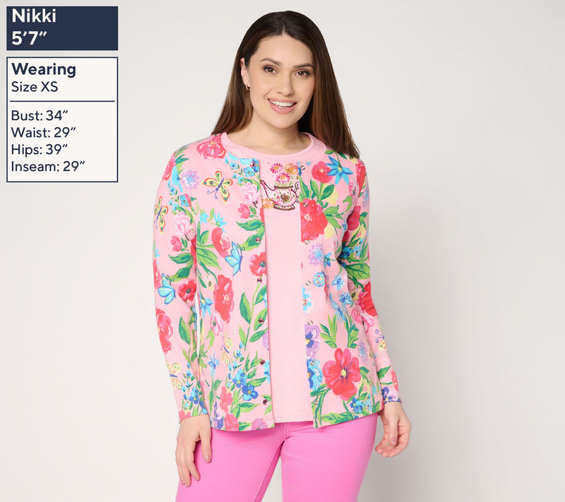 Quacker Factory Beauty in Bloom Long Sleeve Snap Front Cardigan — View 3
