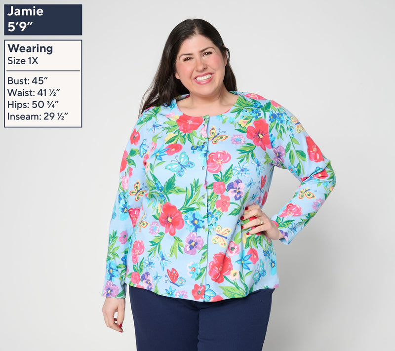 Quacker Factory Beauty in Bloom Long Sleeve Snap Front Cardigan — View 2