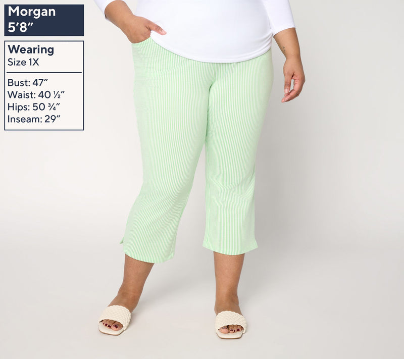 Quacker Factory Knit Seersucker 23" Straight Crop Pant — View 2