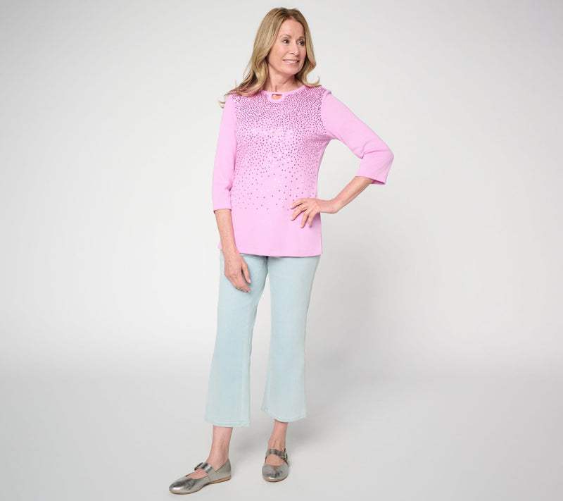 Quacker Factory Spring Beauty Sequin Ribbed 3/4 Sleeve Top — View 7
