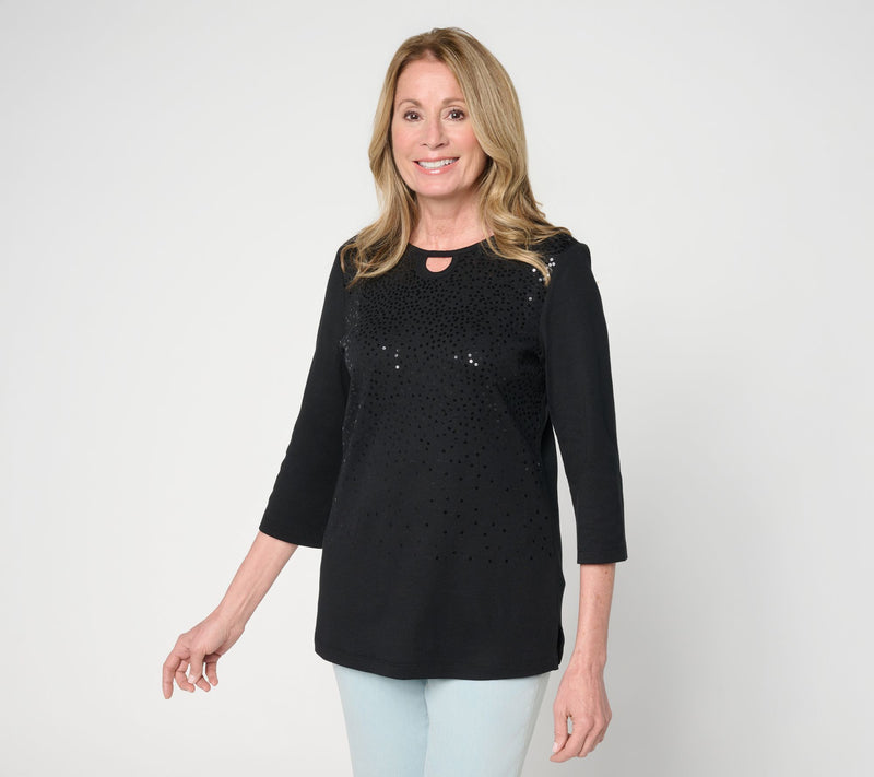 Quacker Factory Spring Beauty Sequin Ribbed 3/4 Sleeve Top — View 13