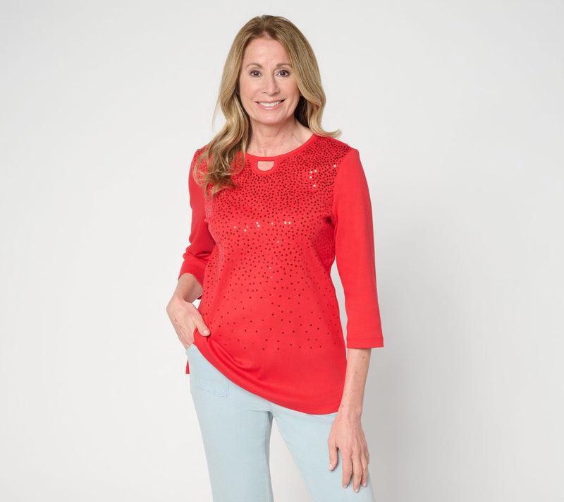 Quacker Factory Spring Beauty Sequin Ribbed 3/4 Sleeve Top — View 14