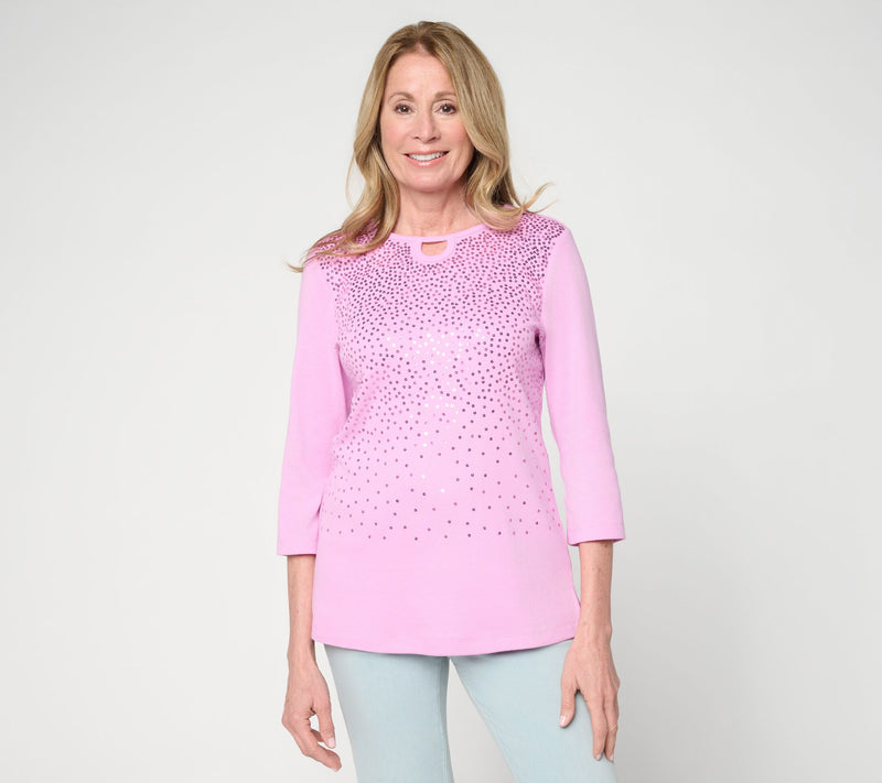 Quacker Factory Spring Beauty Sequin Ribbed 3/4 Sleeve Top — View 15