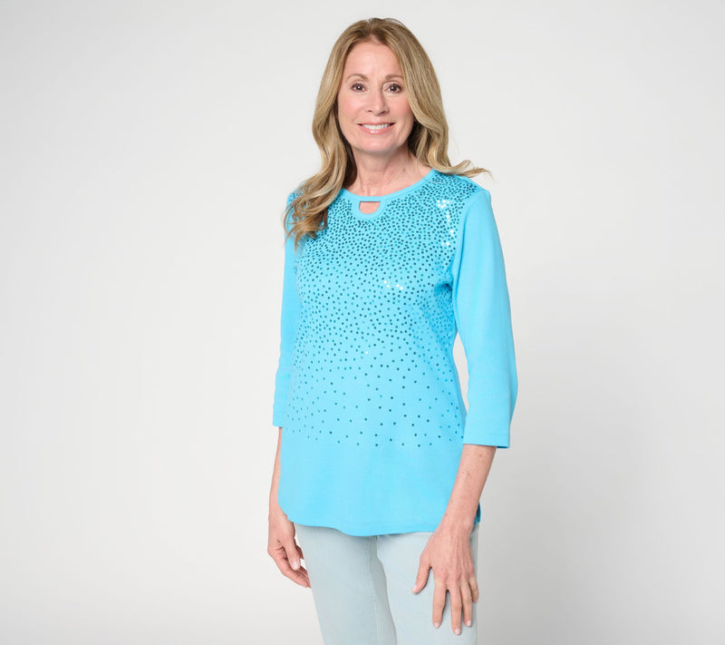 Quacker Factory Spring Beauty Sequin Ribbed 3/4 Sleeve Top — View 16