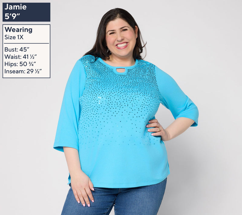 Quacker Factory Spring Beauty Sequin Ribbed 3/4 Sleeve Top — View 4