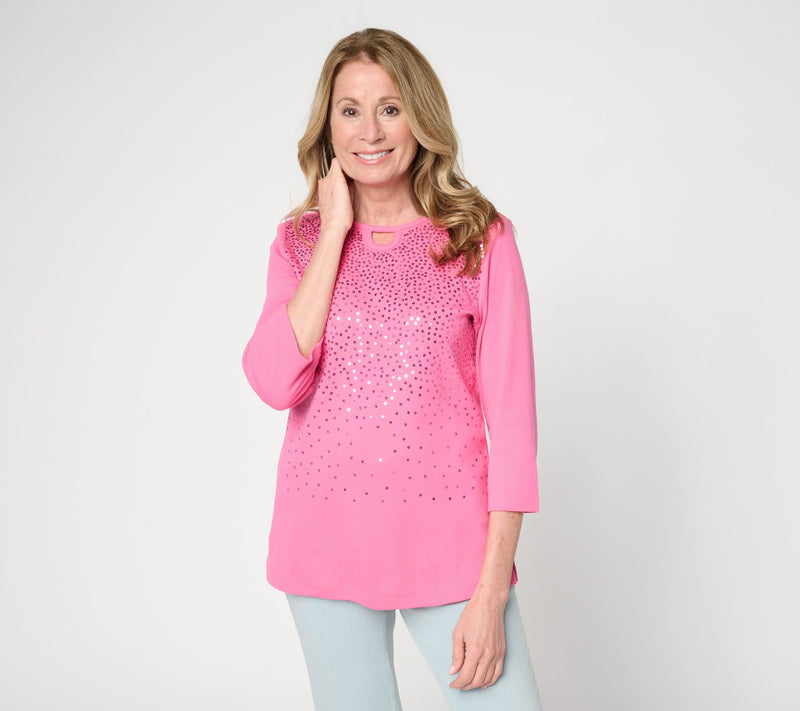 Quacker Factory Spring Beauty Sequin Ribbed 3/4 Sleeve Top — View 17