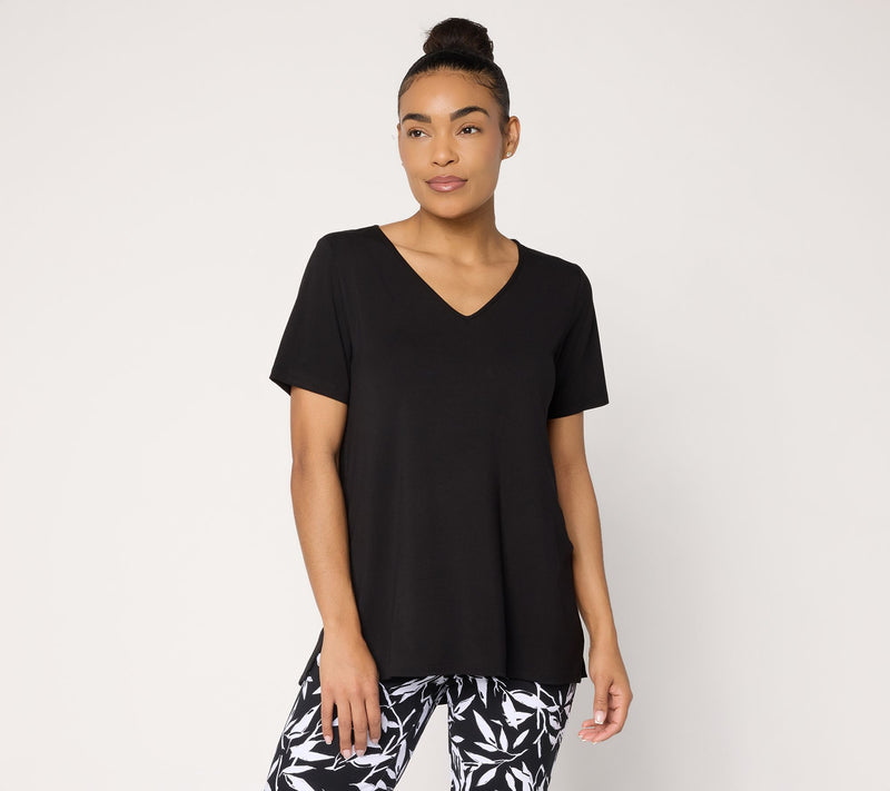 Susan Graver Essentials Petite Rayon Allure Knit High Low Top — View 3