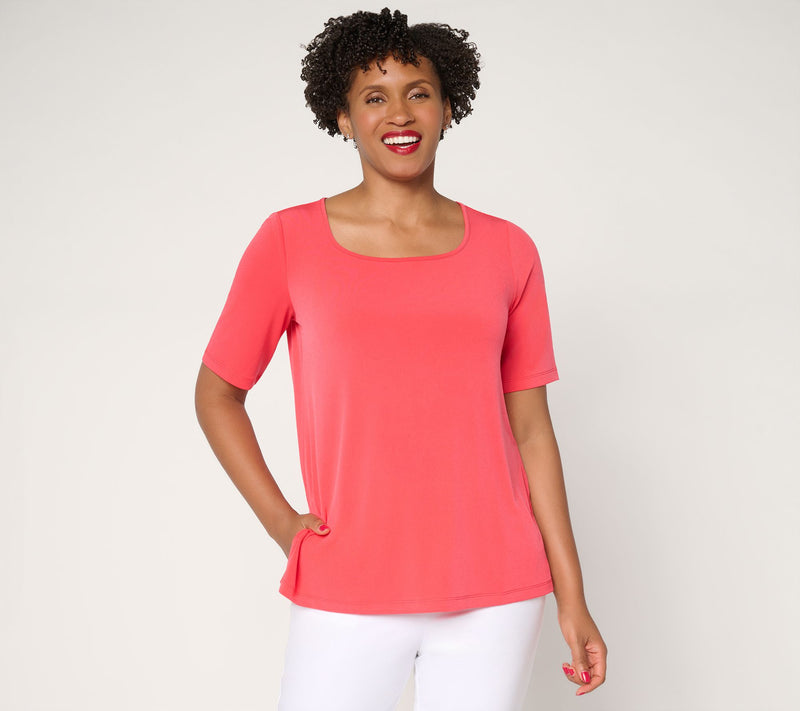 Susan Graver Essentials Liquid Knit Square-Neck A-Line Top — Main view