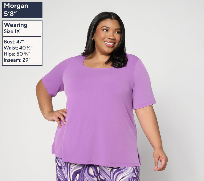 Susan Graver Essentials Liquid Knit Square-Neck A-Line Top — View 2