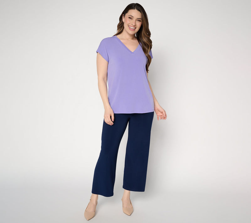 Susan Graver Essentials Liquid Knit Extended Sleeve V-Neck Top — View 6