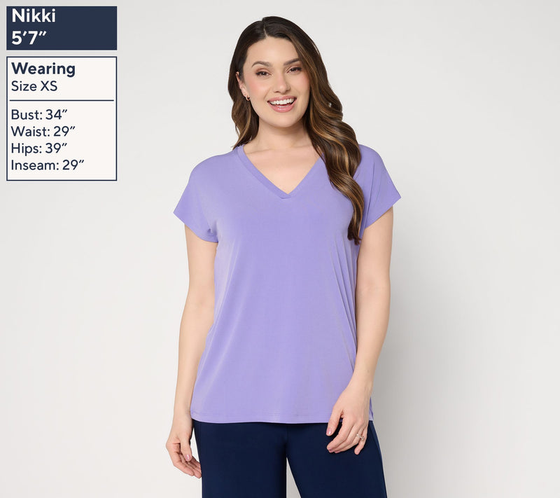 Susan Graver Essentials Liquid Knit Extended Sleeve V-Neck Top — View 4