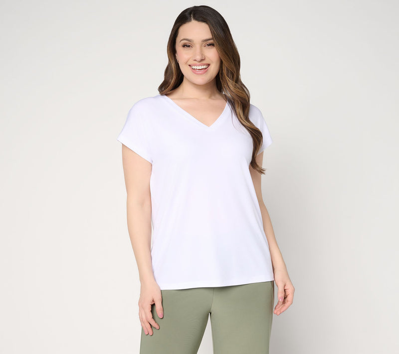 Susan Graver Essentials Liquid Knit Extended Sleeve V-Neck Top — View 13
