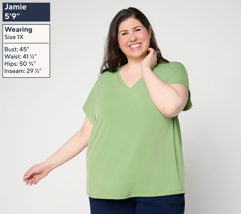 Susan Graver Essentials Liquid Knit Extended Sleeve V-Neck Top — View 3